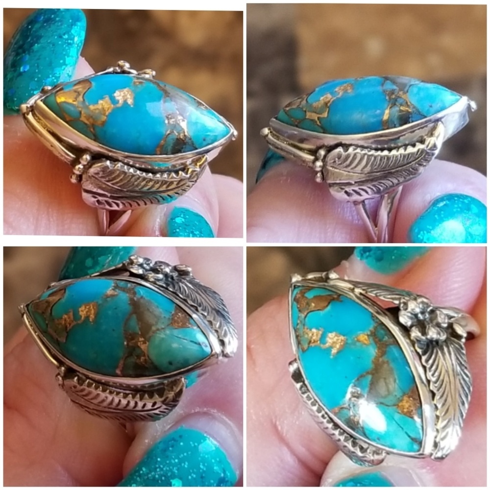 Genuine South Western Copper Turquoise Ring 6 - Picture 4 of 7